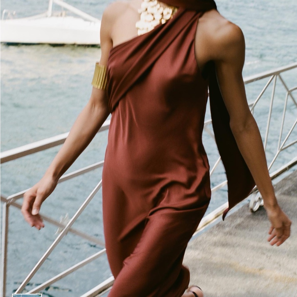 Zara One-Shoulder Dress in Rich Brown